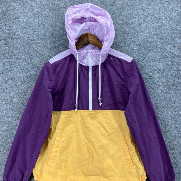 Old Navy Windbreaker Jacket Women S Small Purple 1/2 Zip Hooded Nylon Pockets - Picture 3 of 9